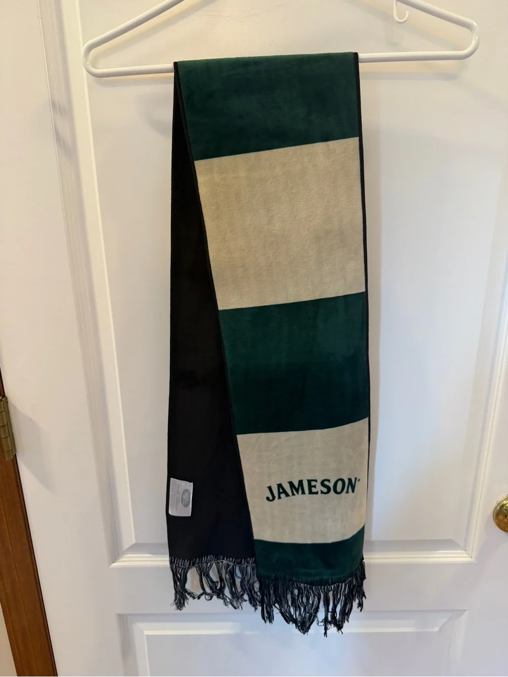 Jameson Branded Super Soft Green and Cream Luxe Scarf With Fringe